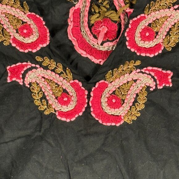 OndadeMar Black Tunic Top Size M Embroidered Boho Paisley Cover Up Long Sleeve - Picture 8 of 8